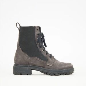 Rag & Bone Shiloh Asphalt Gray Black Suede Lace Up Lug Sole Combat Boots